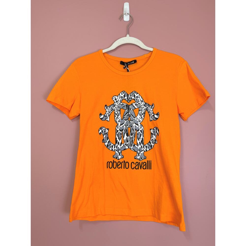 Roberto Cavalli Orange Graphic T-Shirt Size Medium